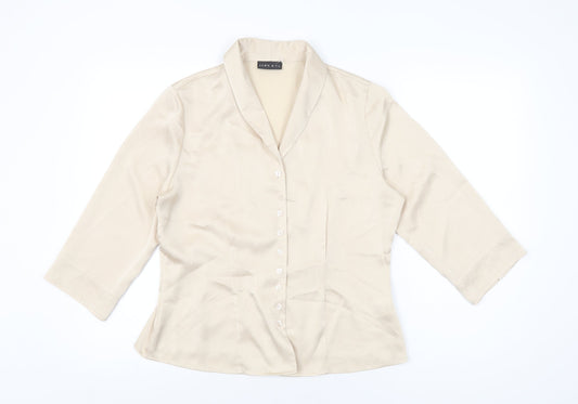 Alex & Co Womens Ivory Polyester Basic Button-Up Size 14 Collared