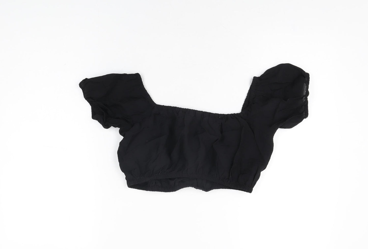 H&M Womens Black Viscose Cropped T-Shirt Size S Square Neck