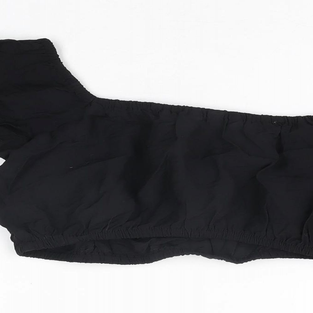 H&M Womens Black Viscose Cropped T-Shirt Size S Square Neck