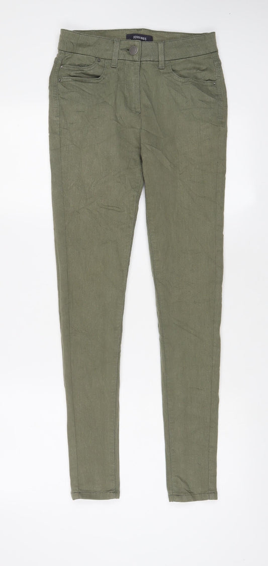 Marks and Spencer Womens Green Cotton Skinny Jeans Size 8 L29 in Regular Zip