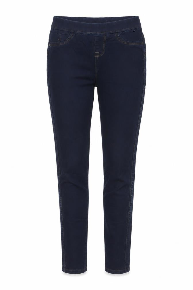 Front view of Denim & Co. women’s blue cotton jegging jeans, size UK 6, 27-inch leg regular