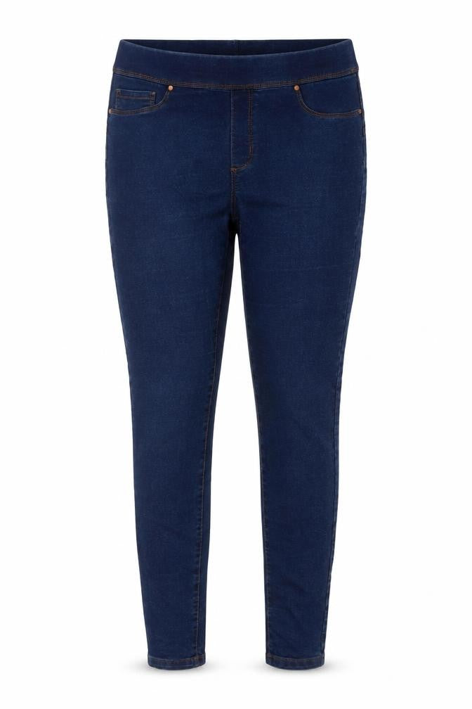 Front view of Denim & Co. women’s blue cotton jegging jeans, size UK 14, 31-inch leg regular