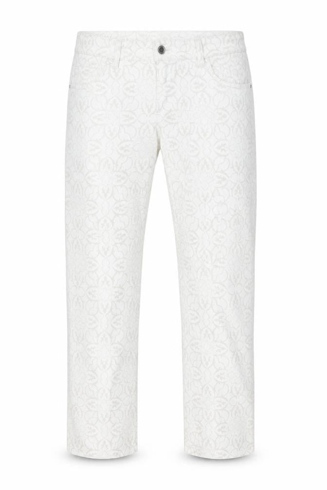 White House Black Market Womens White Geometric Cotton Straight Jeans Size 6 L26 in Regular Button