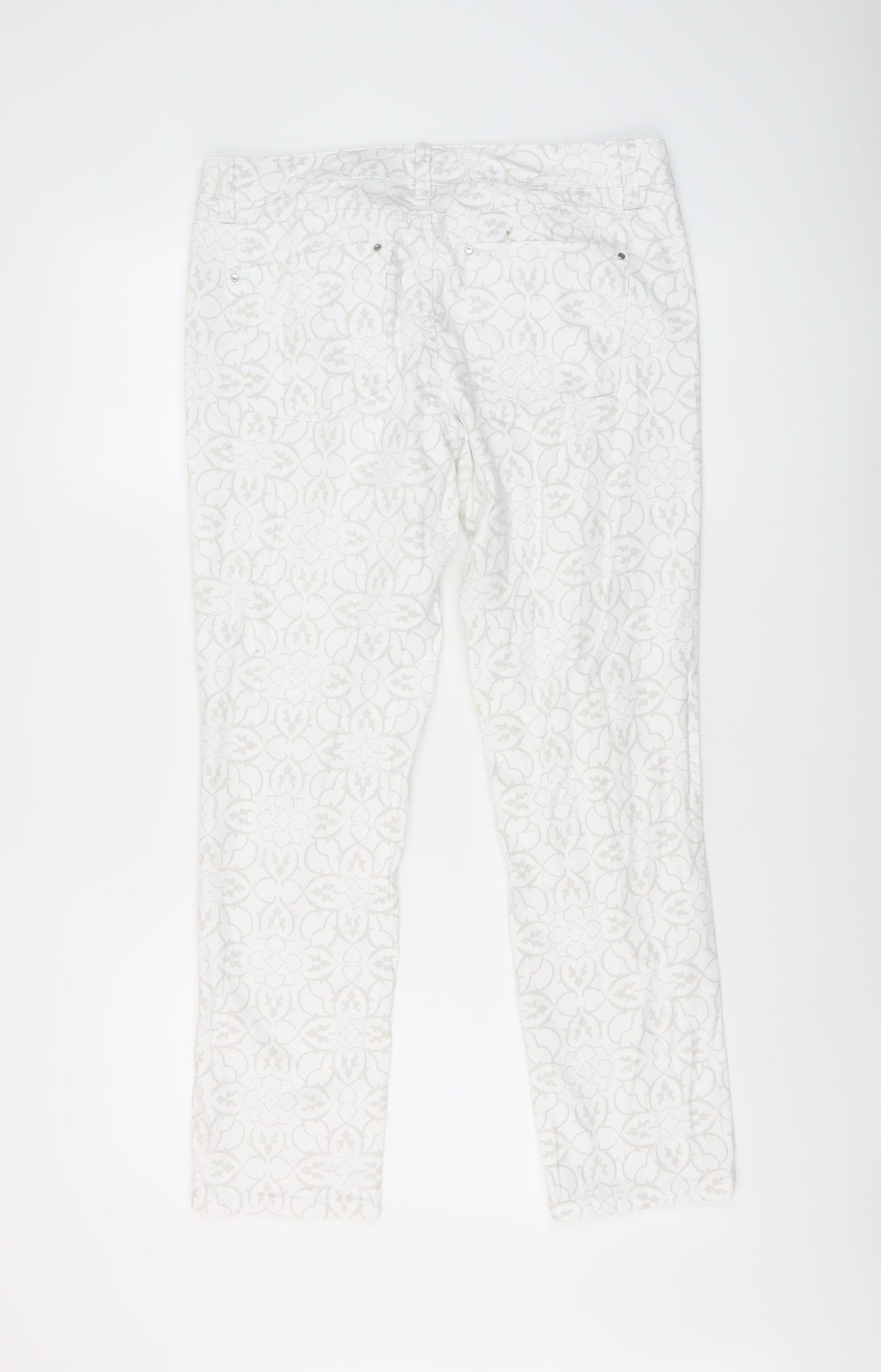 White House Black Market Womens White Geometric Cotton Straight Jeans Size 6 L26 in Regular Button