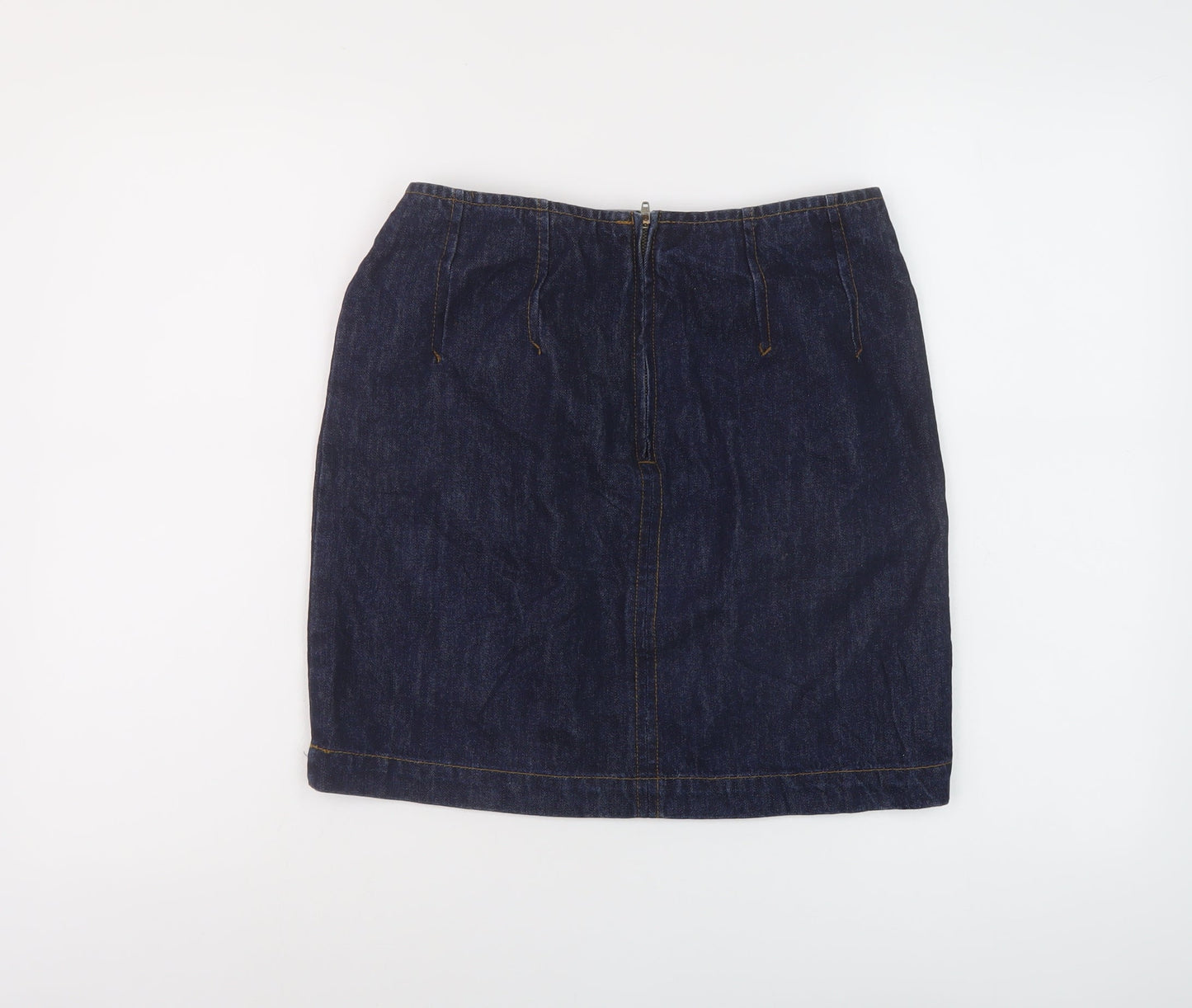 Warehouse Womens Blue Cotton Mini Skirt Size 10 Zip