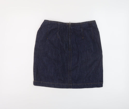 Warehouse Womens Blue Cotton Mini Skirt Size 10 Zip