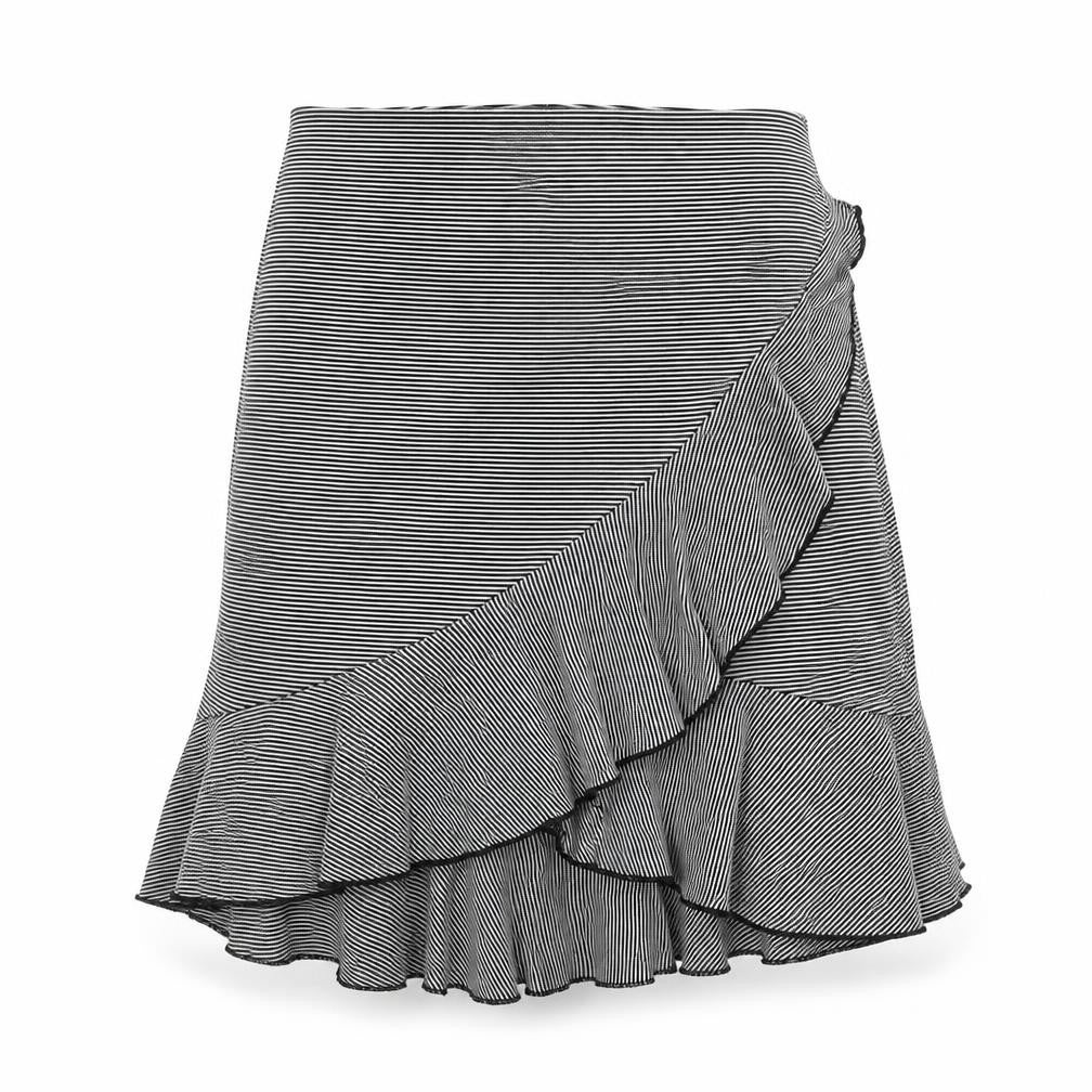 H&M Womens Black Striped Polyester A-Line Skirt Size 32 in - Wrap Style Frill