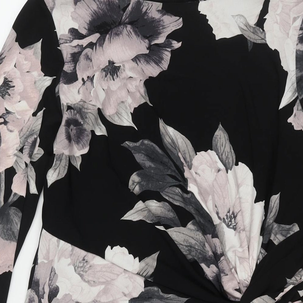 Roman Womens Black Floral Polyester Shift Size 14 Boat Neck Pullover - Twist Detail