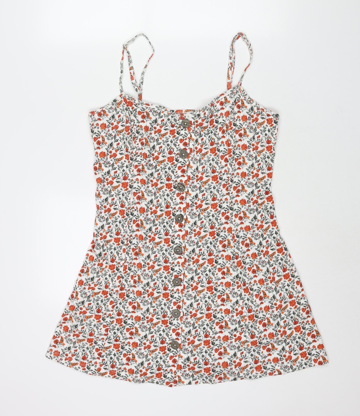 ASOS Womens Multicoloured Floral Cotton Mini Size 14 Scoop Neck Button