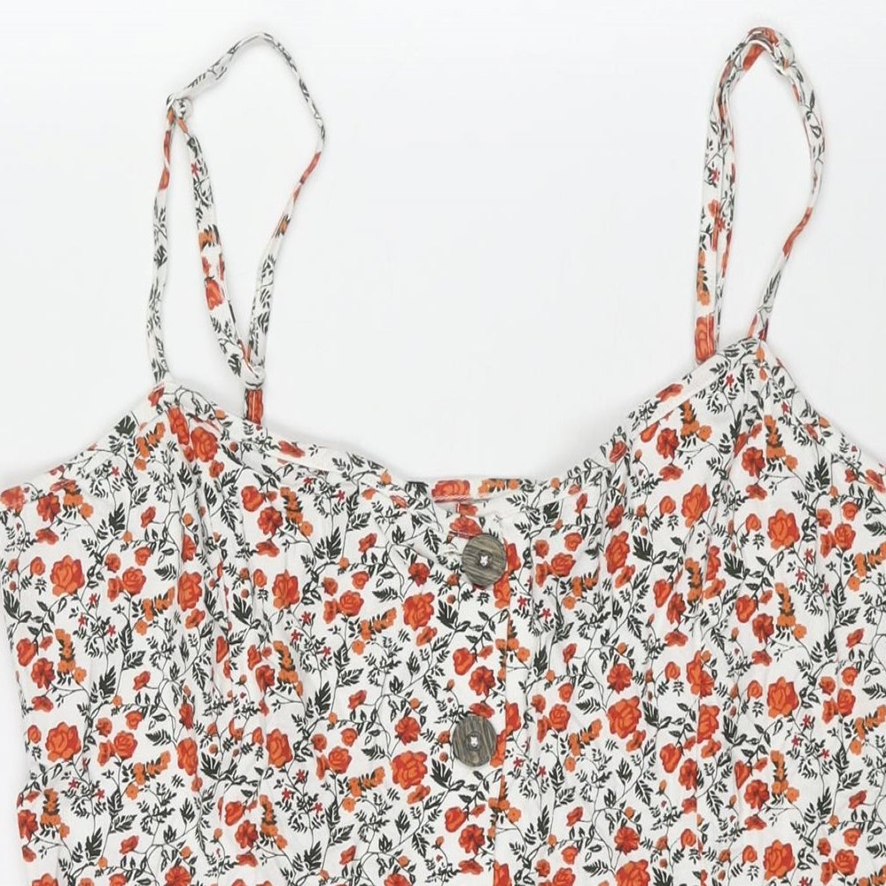 ASOS Womens Multicoloured Floral Cotton Mini Size 14 Scoop Neck Button