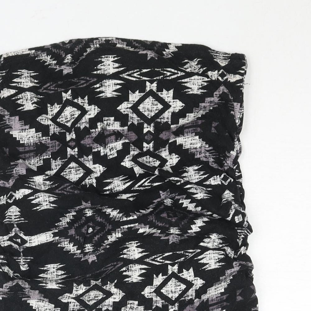 Dorothy Perkins Womens Black Geometric Cotton Basic Blouse Size M Square Neck - Bandeau Rouched