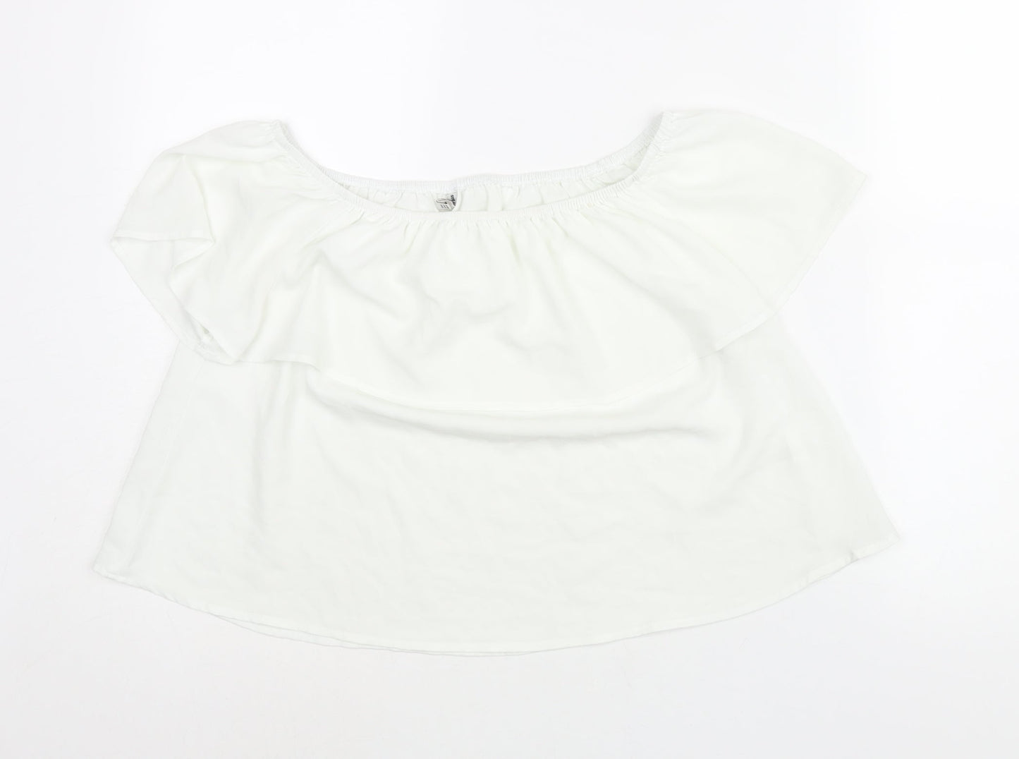 Stradivarius Womens White Polyester Basic Blouse Size S Boat Neck - Frill