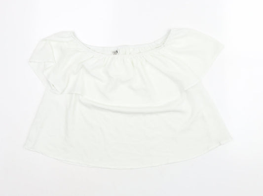 Stradivarius Womens White Polyester Basic Blouse Size S Boat Neck - Frill