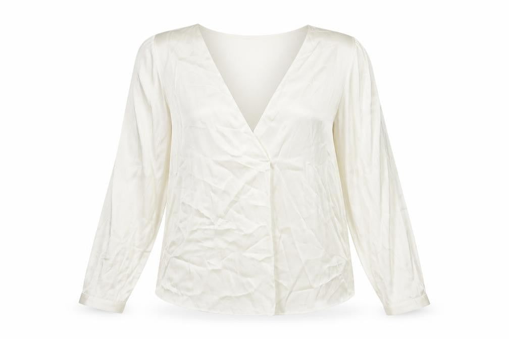 H&M Womens Ivory Polyester Basic Blouse Size 8 V-Neck - Pleat
