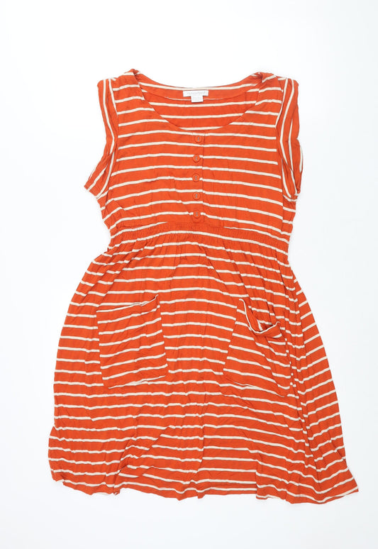 mamas & papas Womens Red Striped Viscose Shift Size 14 Round Neck Button