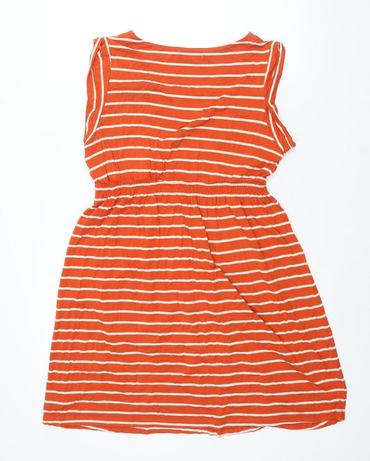 mamas & papas Womens Red Striped Viscose Shift Size 14 Round Neck Button