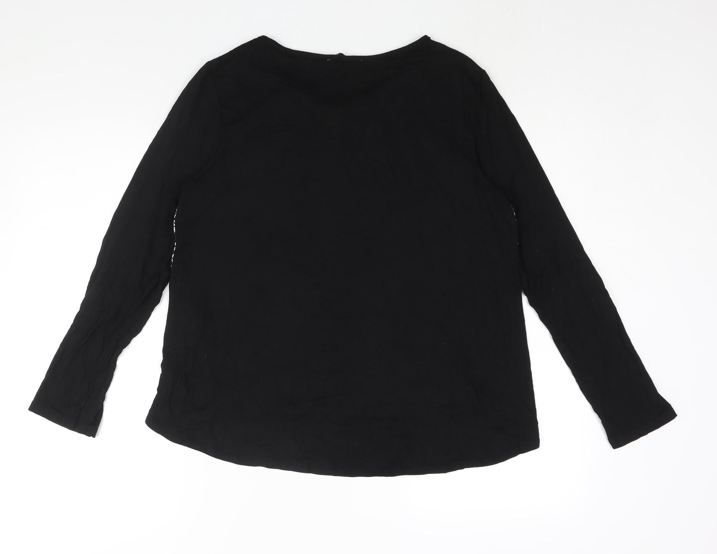 Oasis Womens Black Viscose Basic Blouse Size L Round Neck - Fringe Neckline Detail