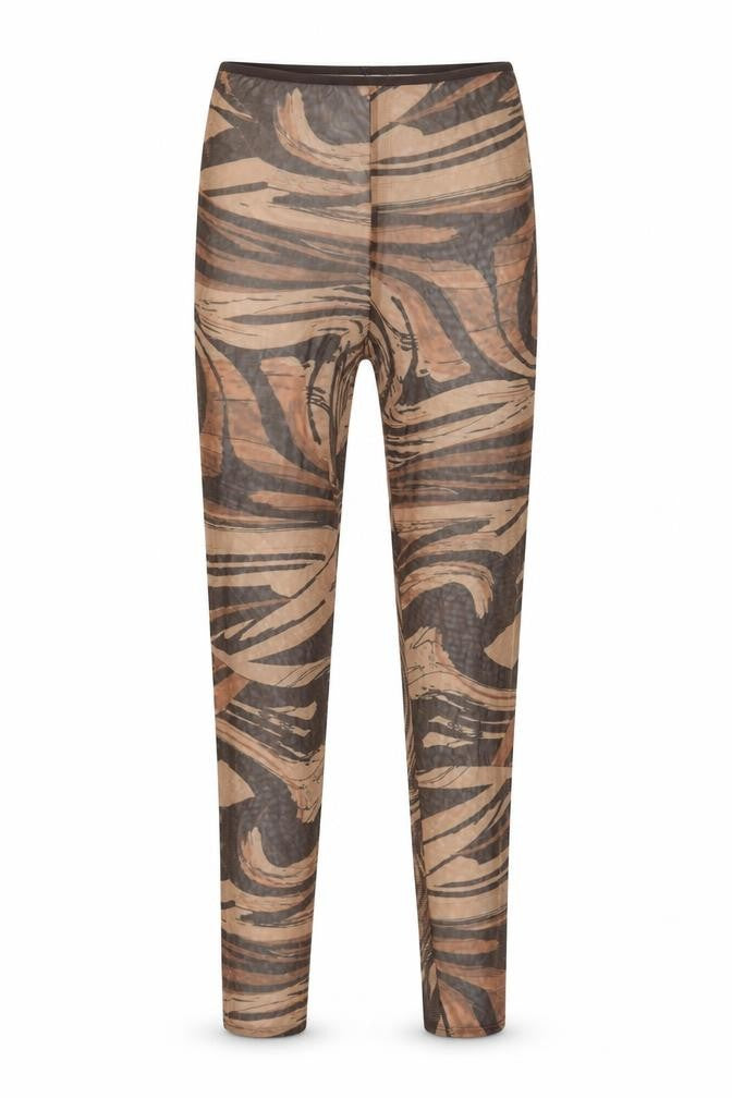 PRETTYLITTLETHING Womens Brown Geometric Polyester Cropped Leggings Size 6 L29 in - Elasticated Semi Sheer