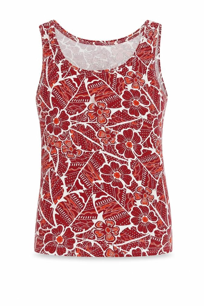 Debenhams Womens Red Geometric Cotton Basic Tank Size 10 Scoop Neck