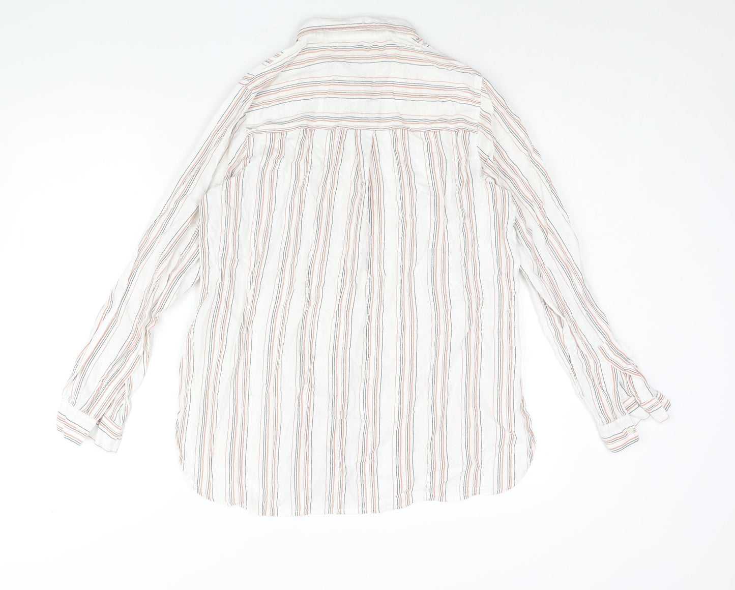 New Look Womens White Striped Cotton Basic Button-Up Size 14 Collared