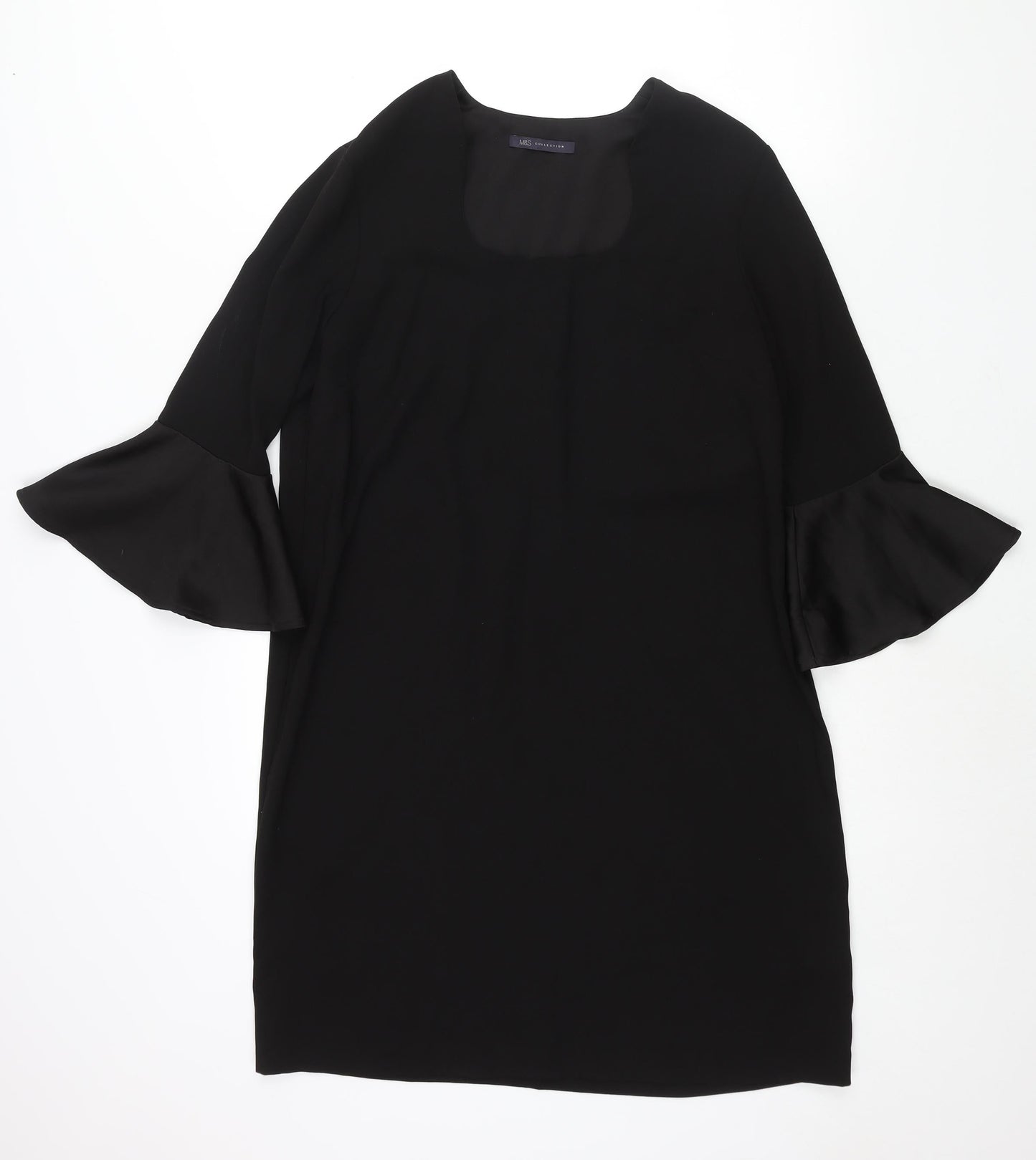 Marks and Spencer Womens Black Polyester Shift Size 12 Scoop Neck Pullover - Bell Sleeve