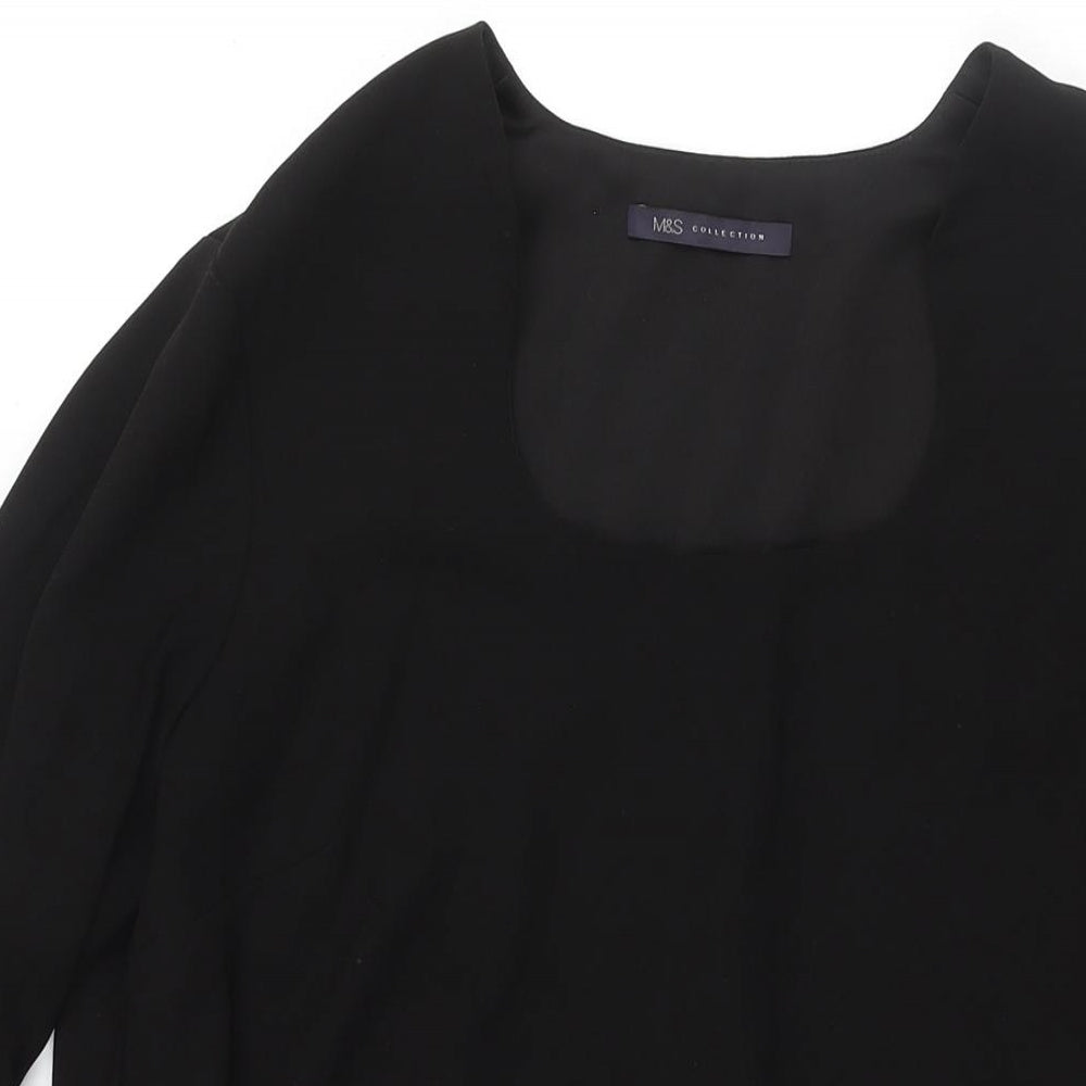 Marks and Spencer Womens Black Polyester Shift Size 12 Scoop Neck Pullover - Bell Sleeve