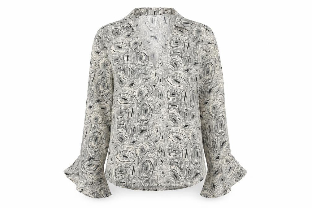 NEXT Womens Ivory Geometric Polyester Basic Blouse Size 10 Collared - Semi Sheer