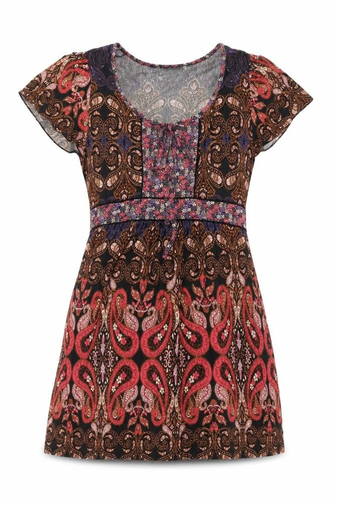 Wallis Womens Multicoloured Geometric Viscose A-Line Size 12 Scoop Neck Pullover - Belted
