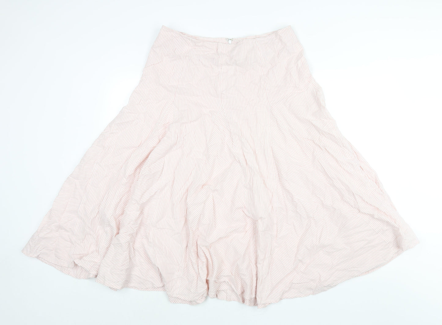 Cotton Traders Womens Pink Striped Cotton Flare Skirt Size 14 Zip