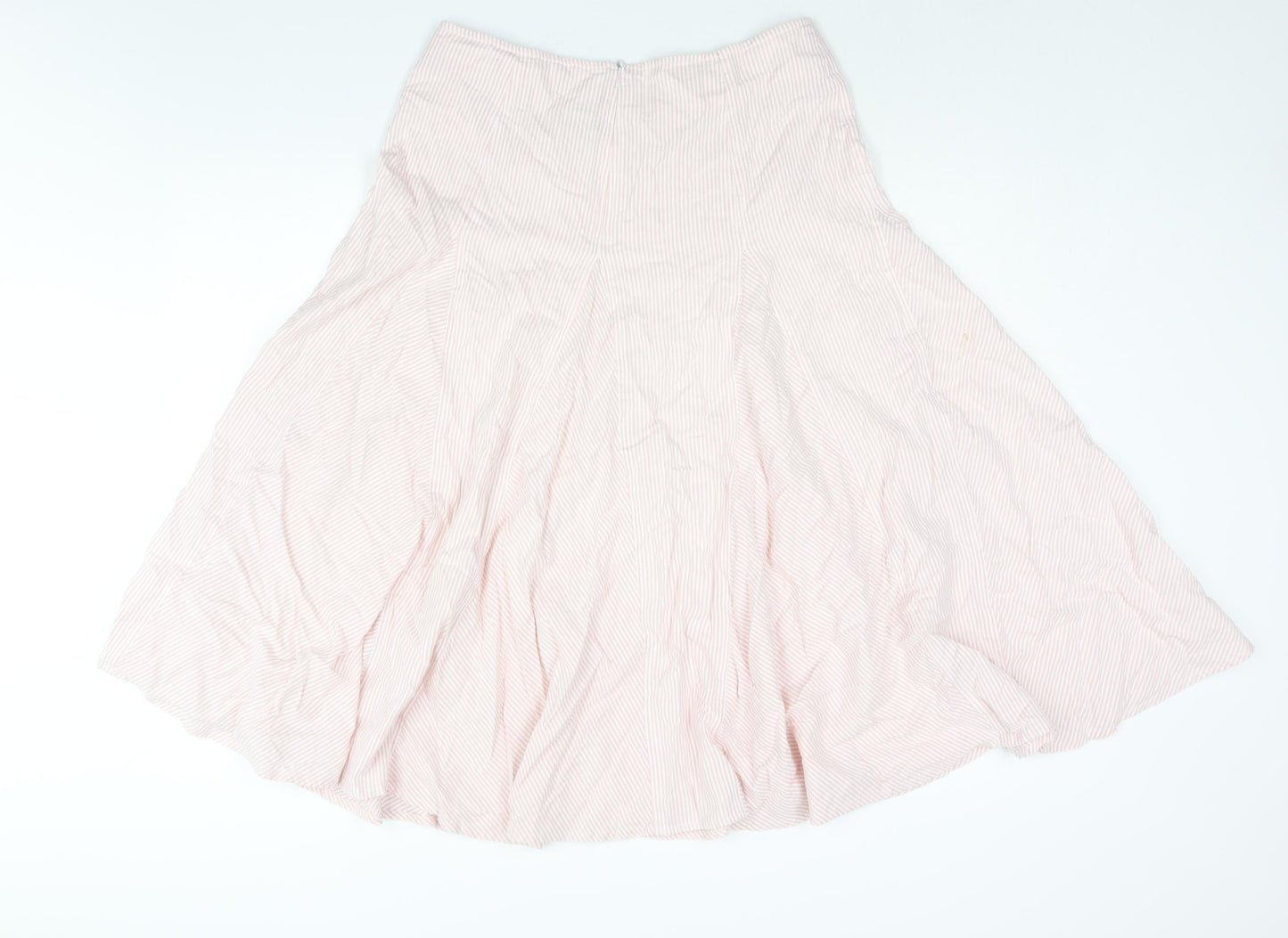 Cotton Traders Womens Pink Striped Cotton Flare Skirt Size 14 Zip