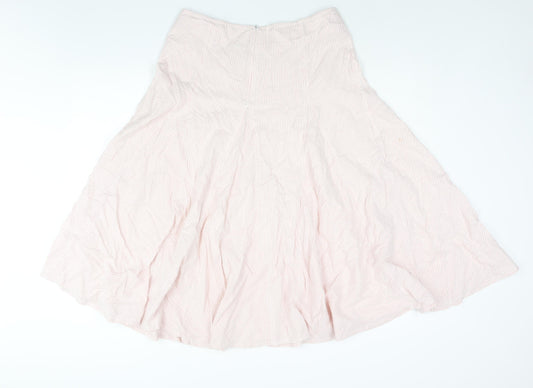 Cotton Traders Womens Pink Striped Cotton Flare Skirt Size 14 Zip