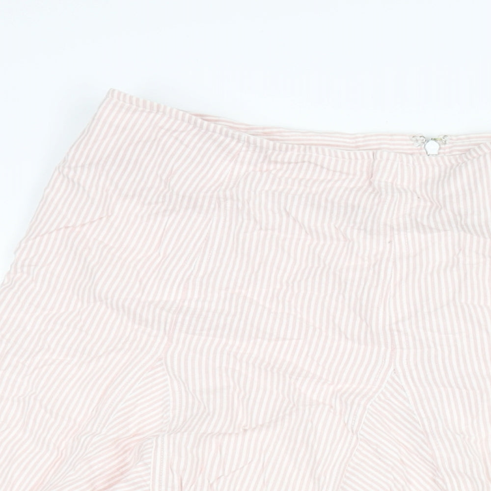 Cotton Traders Womens Pink Striped Cotton Flare Skirt Size 14 Zip
