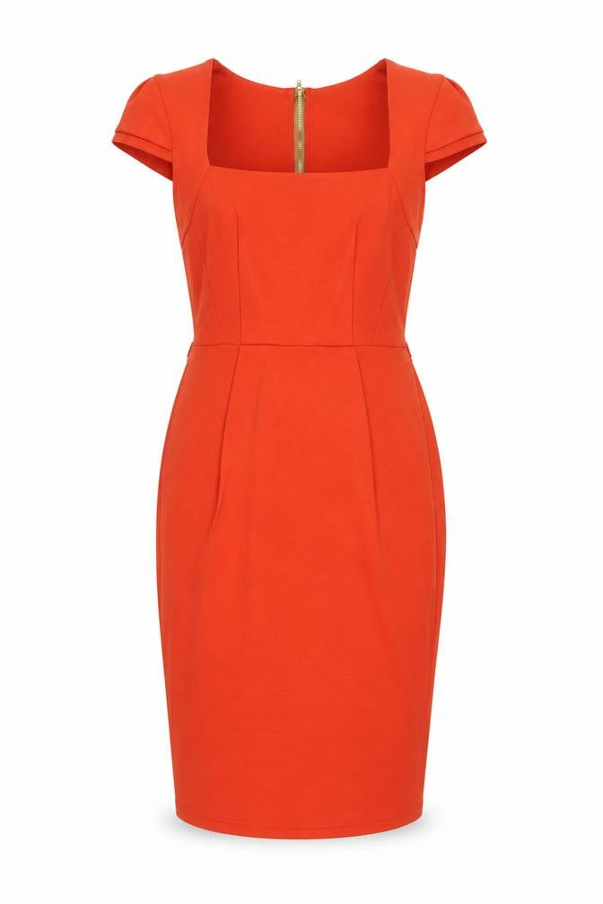 Another Label Womens Orange Polyester Pencil Dress Size 8 Square Neck Zip - Vented