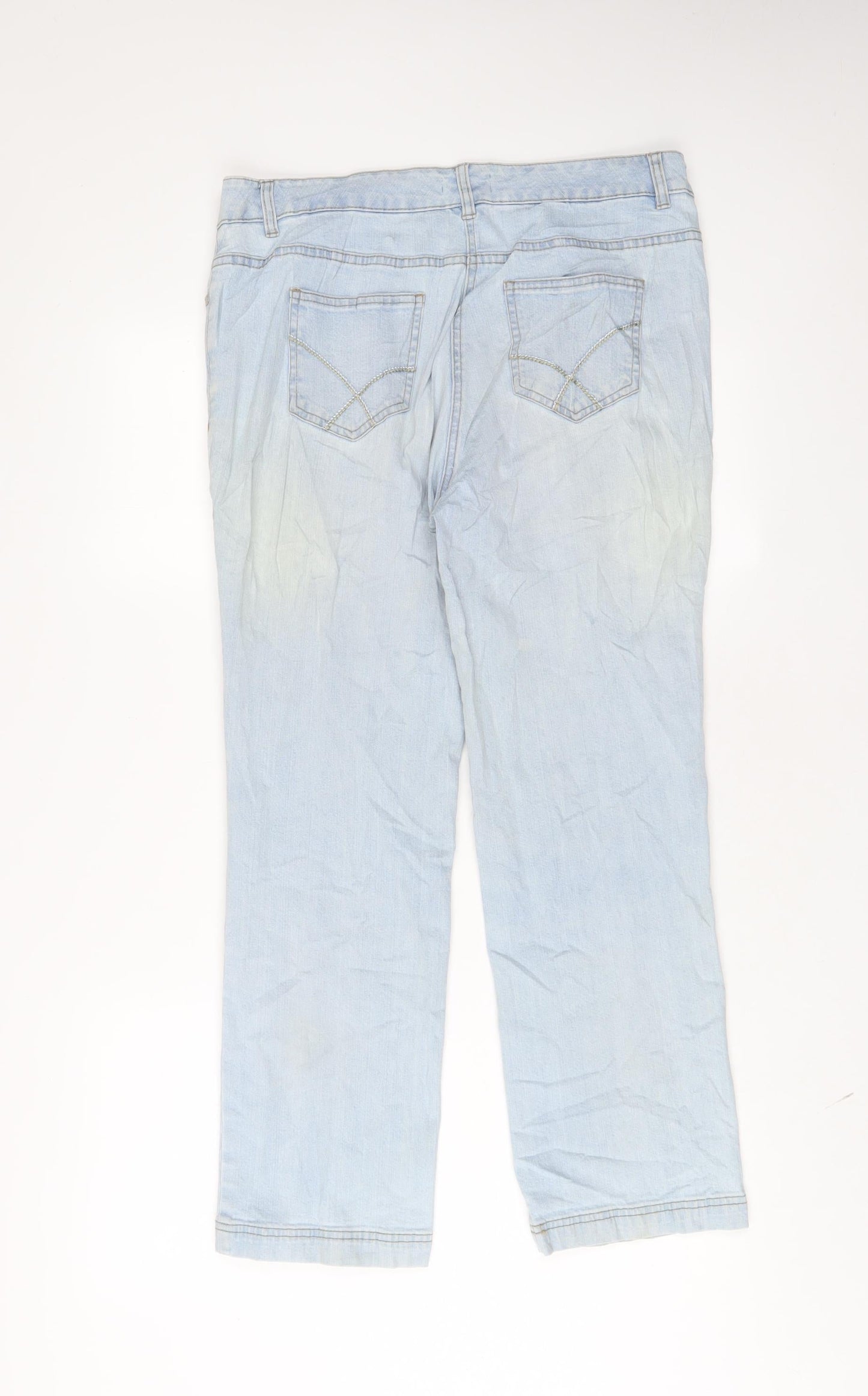 Damart Womens Blue Cotton Straight Jeans Size 14 L27 in Regular Zip