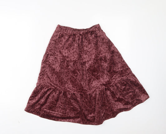 Zara Girls Pink Floral Cotton A-Line Skirt Size 13-14 Years Regular Pull On