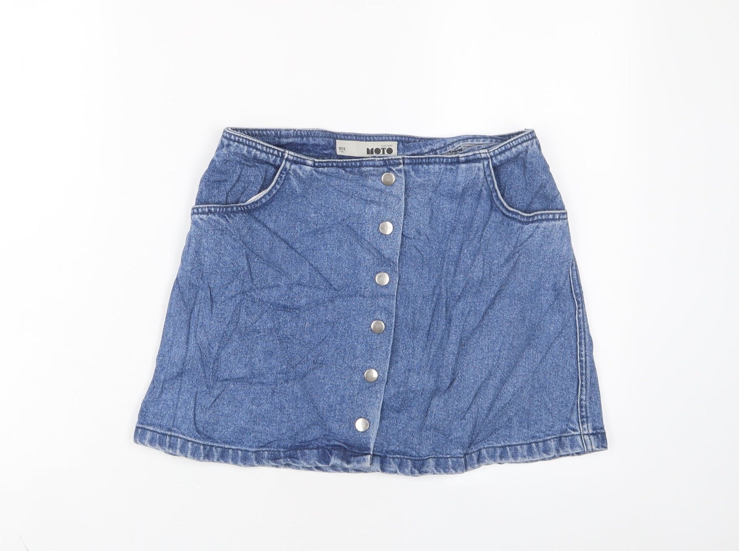 Topshop Womens Blue Cotton A-Line Skirt Size 28 in Button