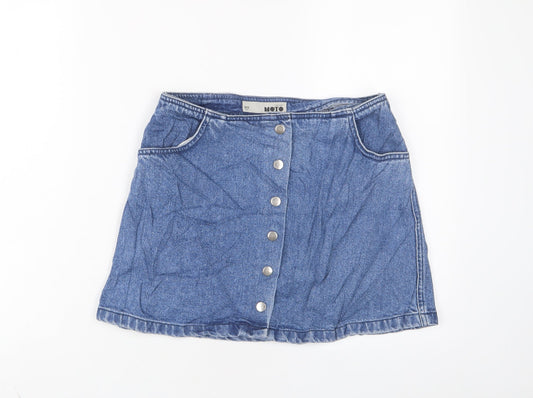 Topshop Womens Blue Cotton A-Line Skirt Size 28 in Button