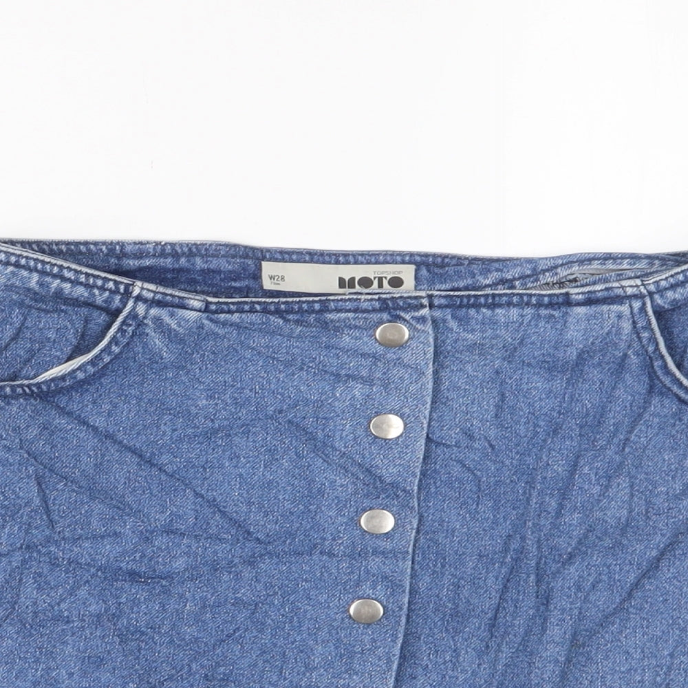 Topshop Womens Blue Cotton A-Line Skirt Size 28 in Button