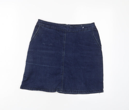 Oasis Womens Blue Cotton A-Line Skirt Size 6 Zip
