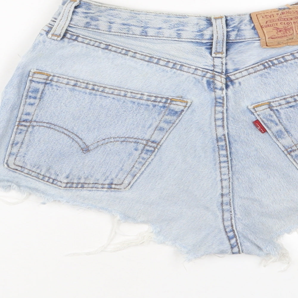 Levi's Womens Blue Cotton Basic Shorts Size 24 in Regular Zip - Distressed