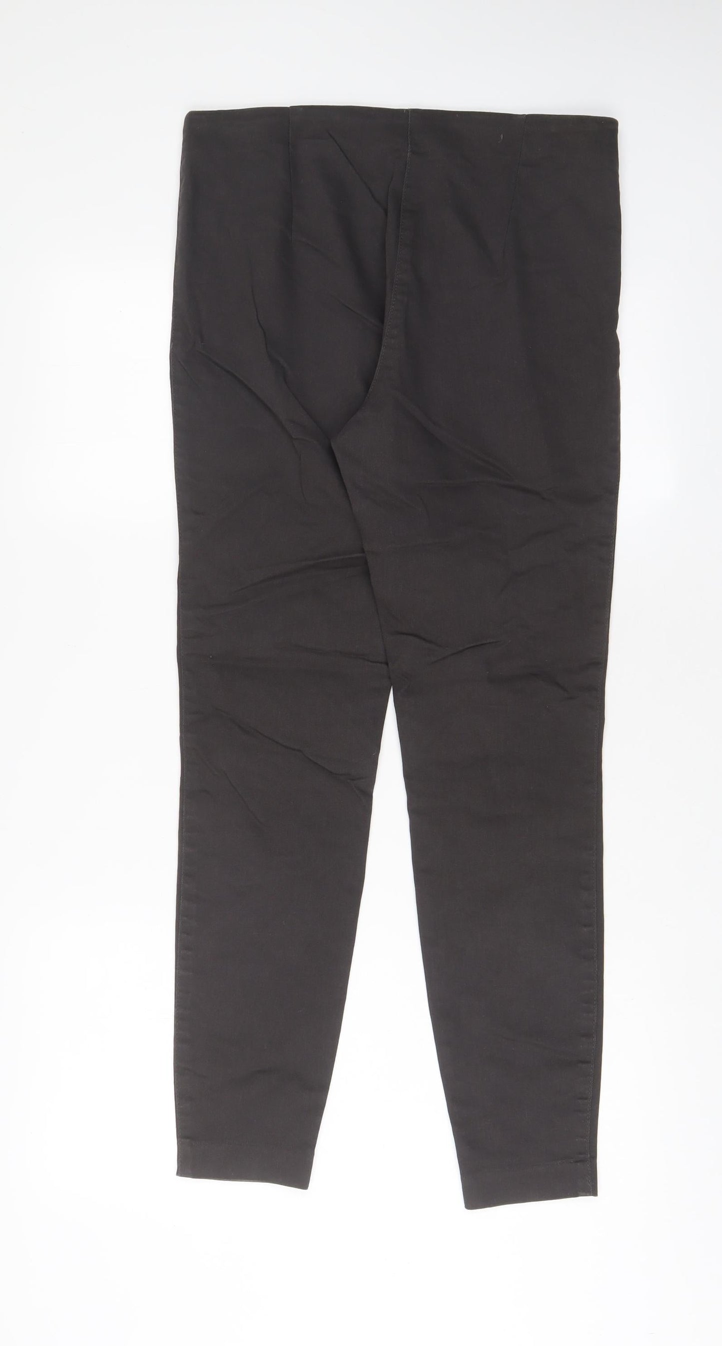H&M Womens Brown Cotton Trousers Size 12 L29 in Regular Zip