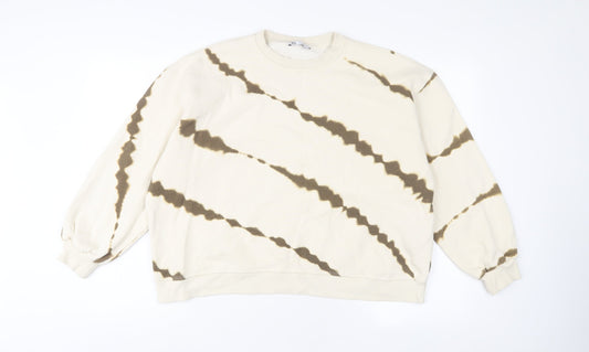 Zara Womens Beige Geometric Cotton Pullover Sweatshirt Size S Pullover