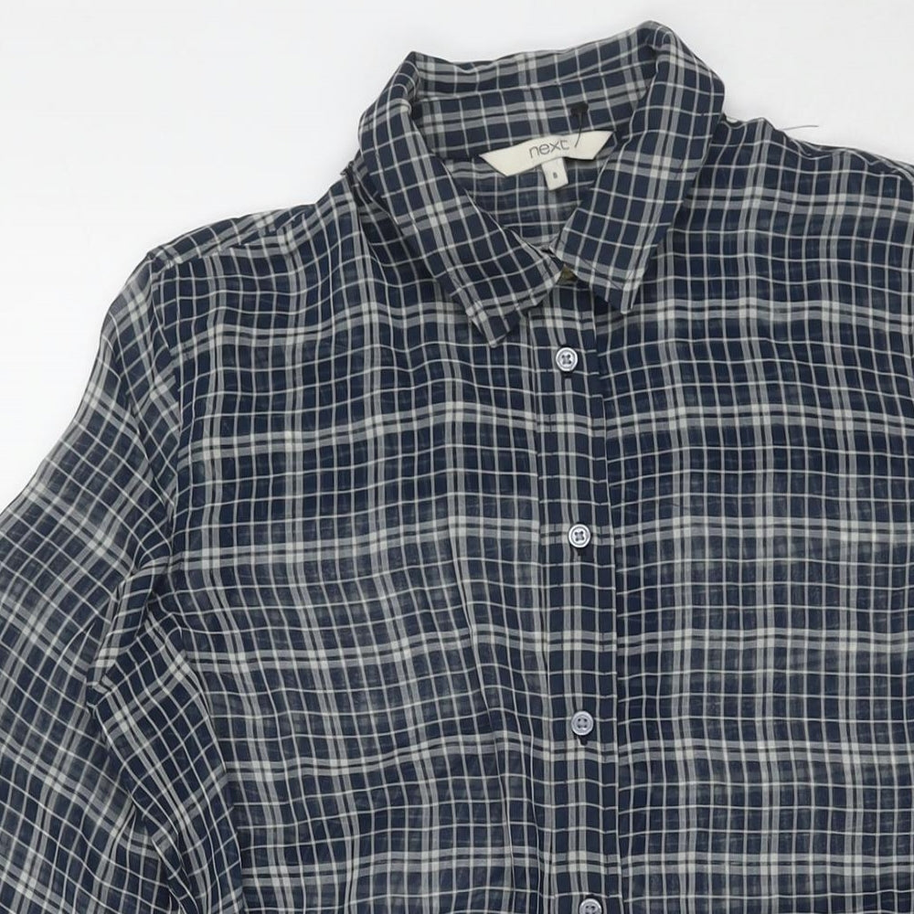NEXT Womens Blue Check Polyester Tunic Button-Up Size 8 Collared