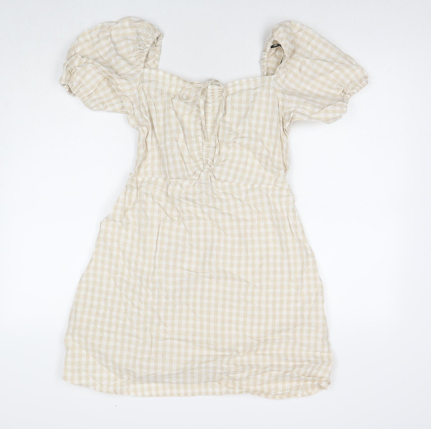H&M Womens Beige Cotton T-Shirt Dress Size M Square Neck Pullover