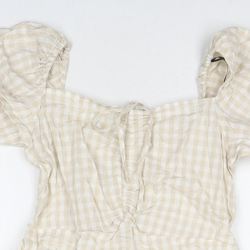 H&M Womens Beige Cotton T-Shirt Dress Size M Square Neck Pullover