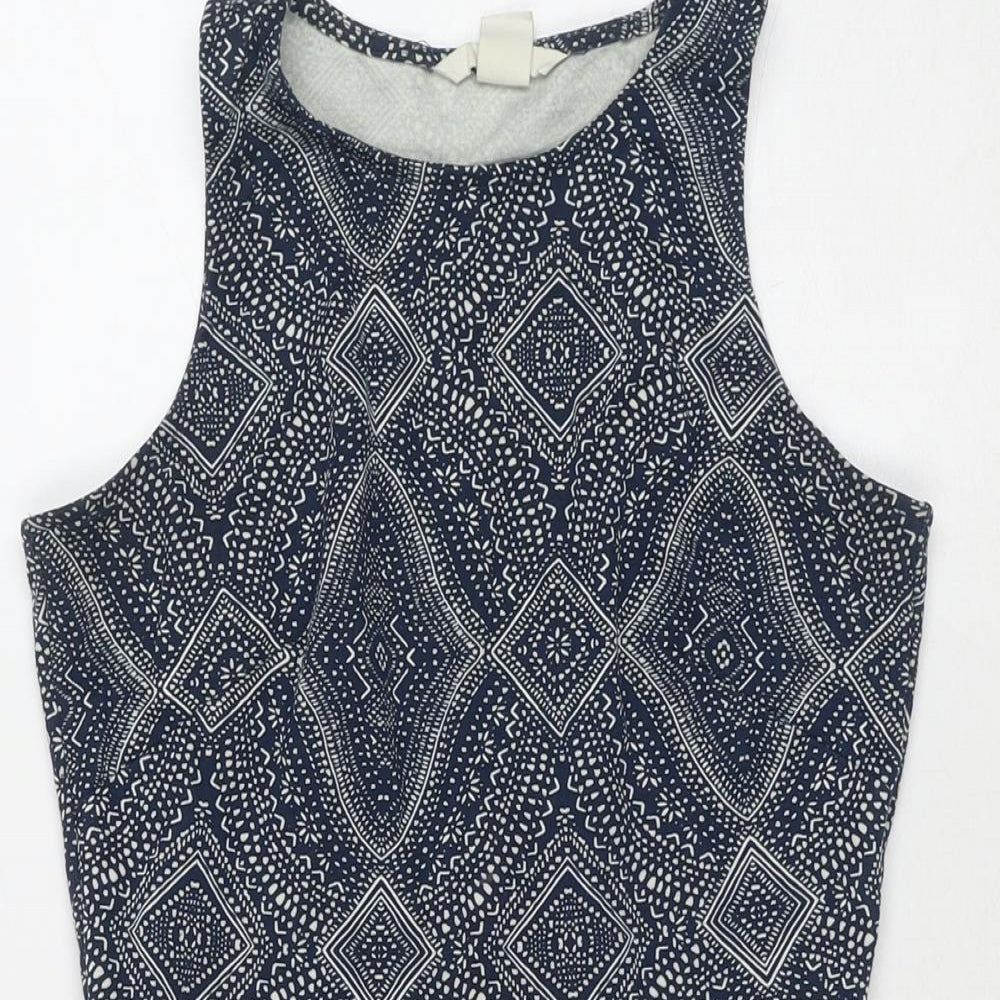 H&M Womens Blue Polyester Fit & Flare Size S Round Neck Pullover