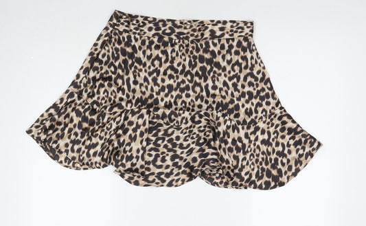 Zara Womens Beige Animal Print Polyester A-Line Skirt Size L Zip