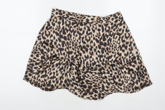 Zara Womens Beige Animal Print Polyester A-Line Skirt Size L Zip