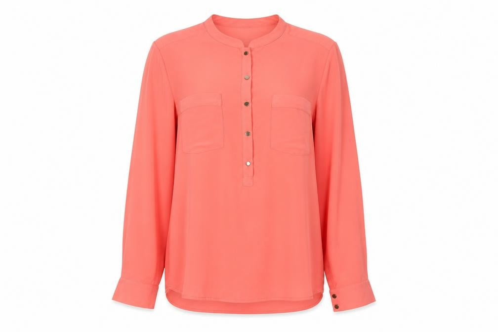 H&M Womens Pink Polyester Basic Button-Up Size 10 Round Neck
