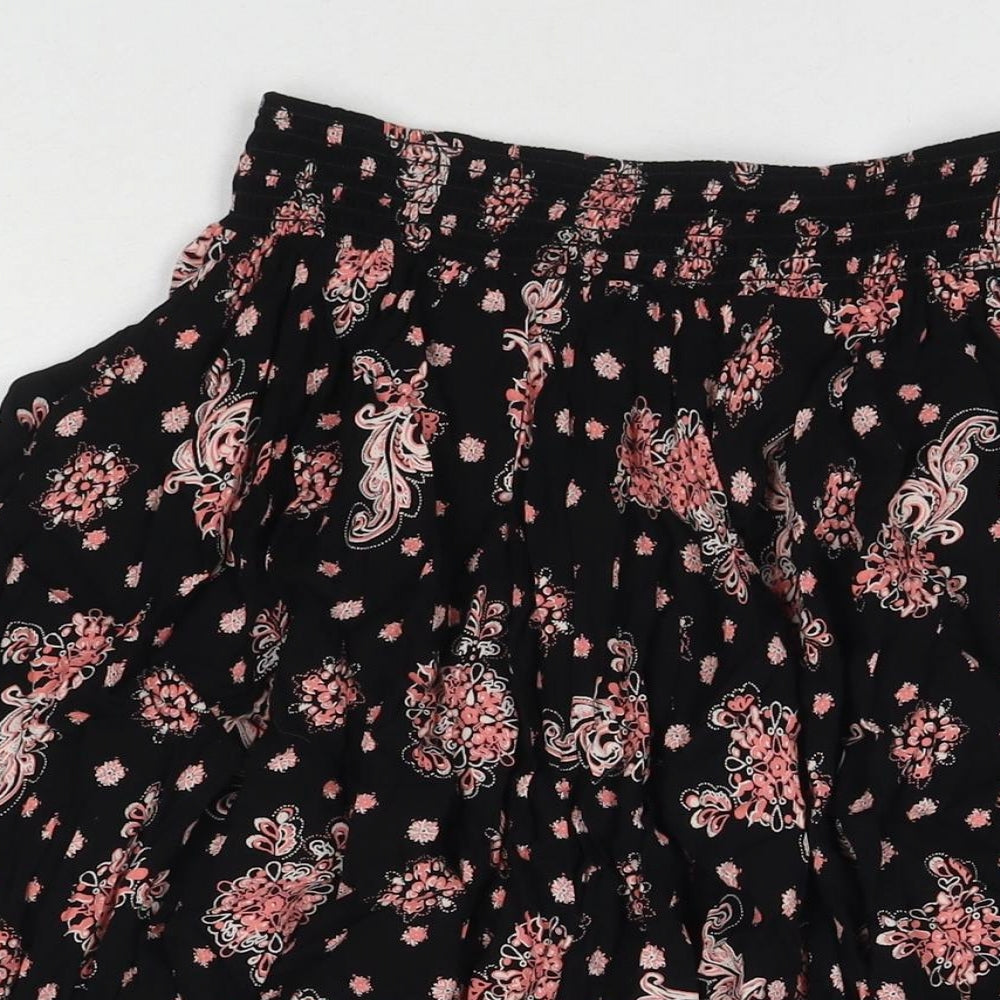 LASCANA Womens Black Floral Viscose Pleated Skirt Size 10